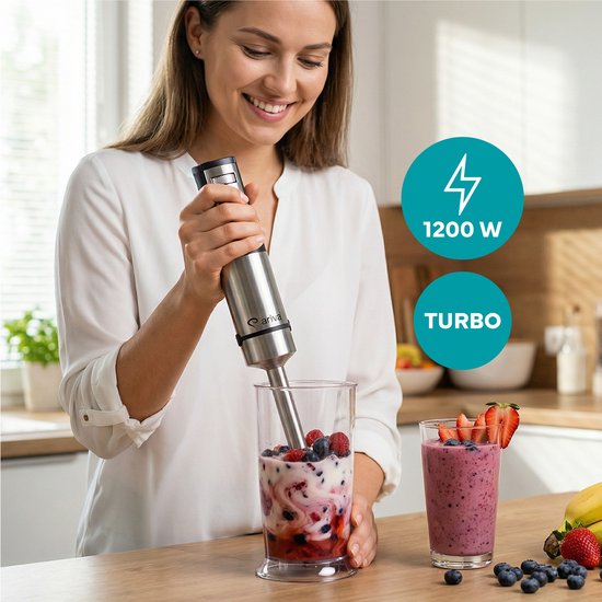 ARIVA-6 in 1-Staafmixer-Led-display-Accessoires-1500W-Mixen, hakken, kloppen-Titanium mes-0.8L-Standaard-Keukenmachine-Deeghaken-Garde van Ariva — afbeelding 5