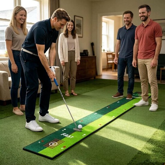 Oefentapijt Golf - Putting Mat - Precisie Verbeteren - Dubbele Snelheid Baan - 30x250 cm - Groen — afbeelding 3