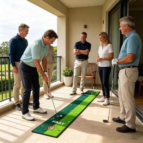 Oefentapijt Golf - Putting Mat - Precisie Verbeteren - Dubbele Snelheid Baan - 30x250 cm - Groen — afbeelding 4