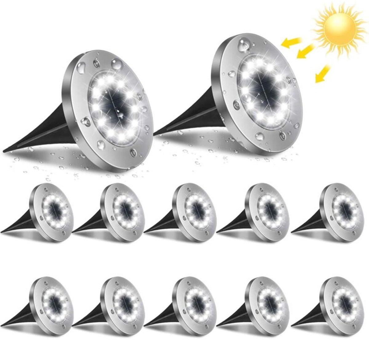 12 LED-zonnelampen voor buiten, 12 stuks tuingrondverlichting, 6000K waterdicht, IP65, inbouwspots voor op het pad, terras, tuin, ondergronds [Energieklasse A+++]