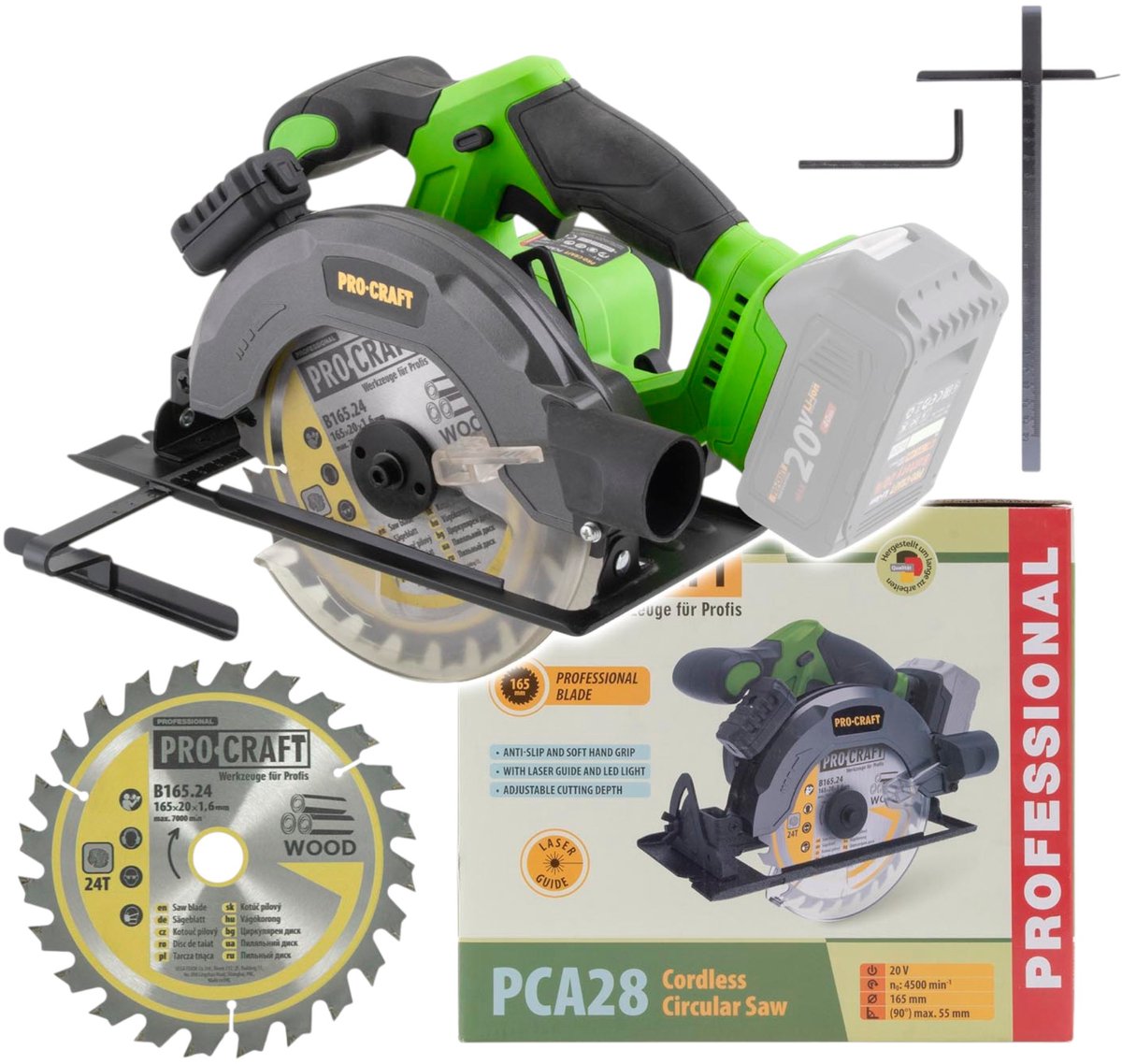 Procraft PCA28bb accu-handcirkelzaag 20 V 165 mm borstelloos Solo - zonder accu, zonder oplader