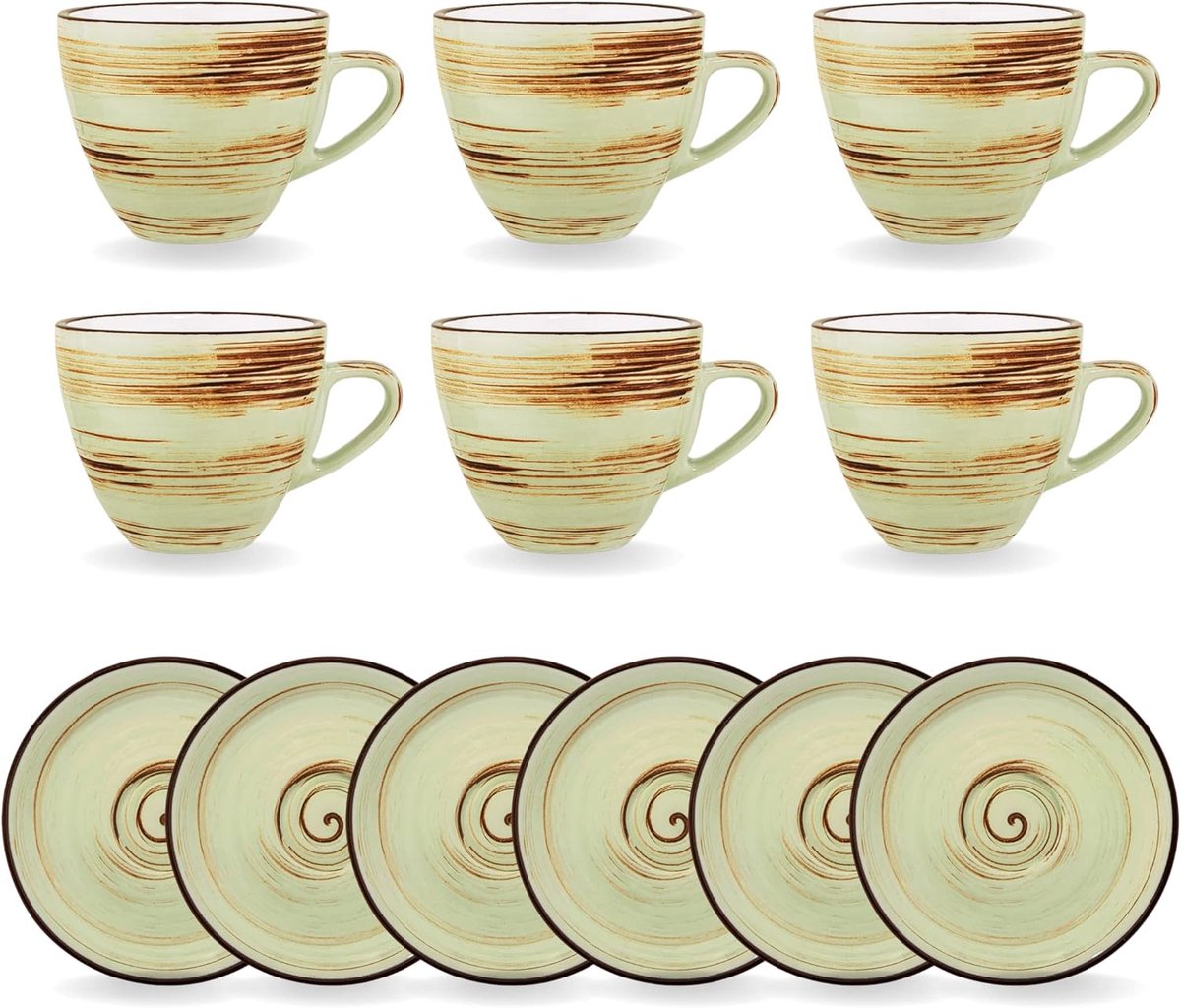Wilmax Espressoset - 75 ml - Pistache Groen Porselein - Set van 6 (Kop en Schotel) - Espressokopjes - Vaatwasser- & Magnetronbestendig