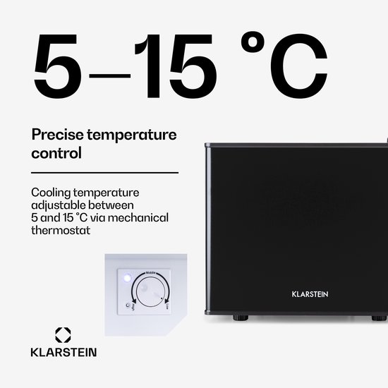 Klarstein Minibar Happy Hour 5-15°C Geruisloos: 23 dB : LED Verlichting - Zwart - 17L - voor Hotelkamer - Compact - Mini Fridge Kleine Koelkast Hotelkoelkast Drankkoeler Compact Koelkast van Klarstein — afbeelding 5