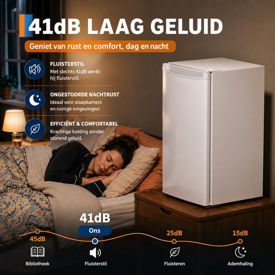 Celestul Mini Koelkast 90L - Koelkast met Vriesvak - Stille Minibar 41 dB - Compacte Koelkast voor Slaapkamer, Kantoor & Studentenkamer - Wit — afbeelding 5