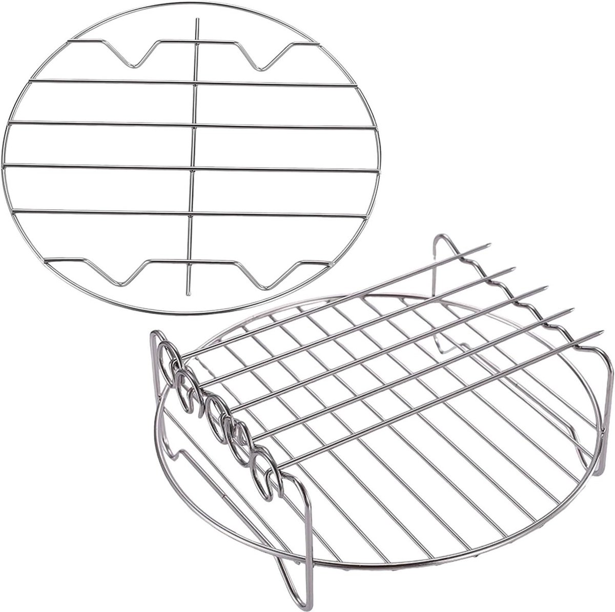 Airfryer Grillrooster - Stapelbaar Rond Rek - Gelijkmatig Garen - Uniek Luchtstroomontwerp - 20 Cm Diameter - Zilver