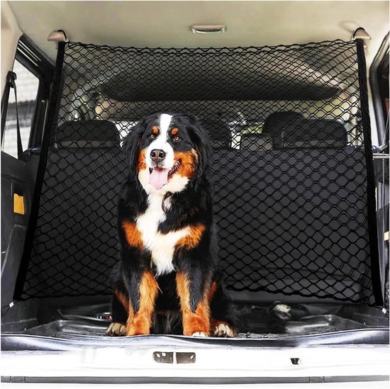 Hondenrek Auto - Kofferbaknet Honden - Veilig Transport - Dubbellaags Elastisch - Universeel Pasvorm - Zwart