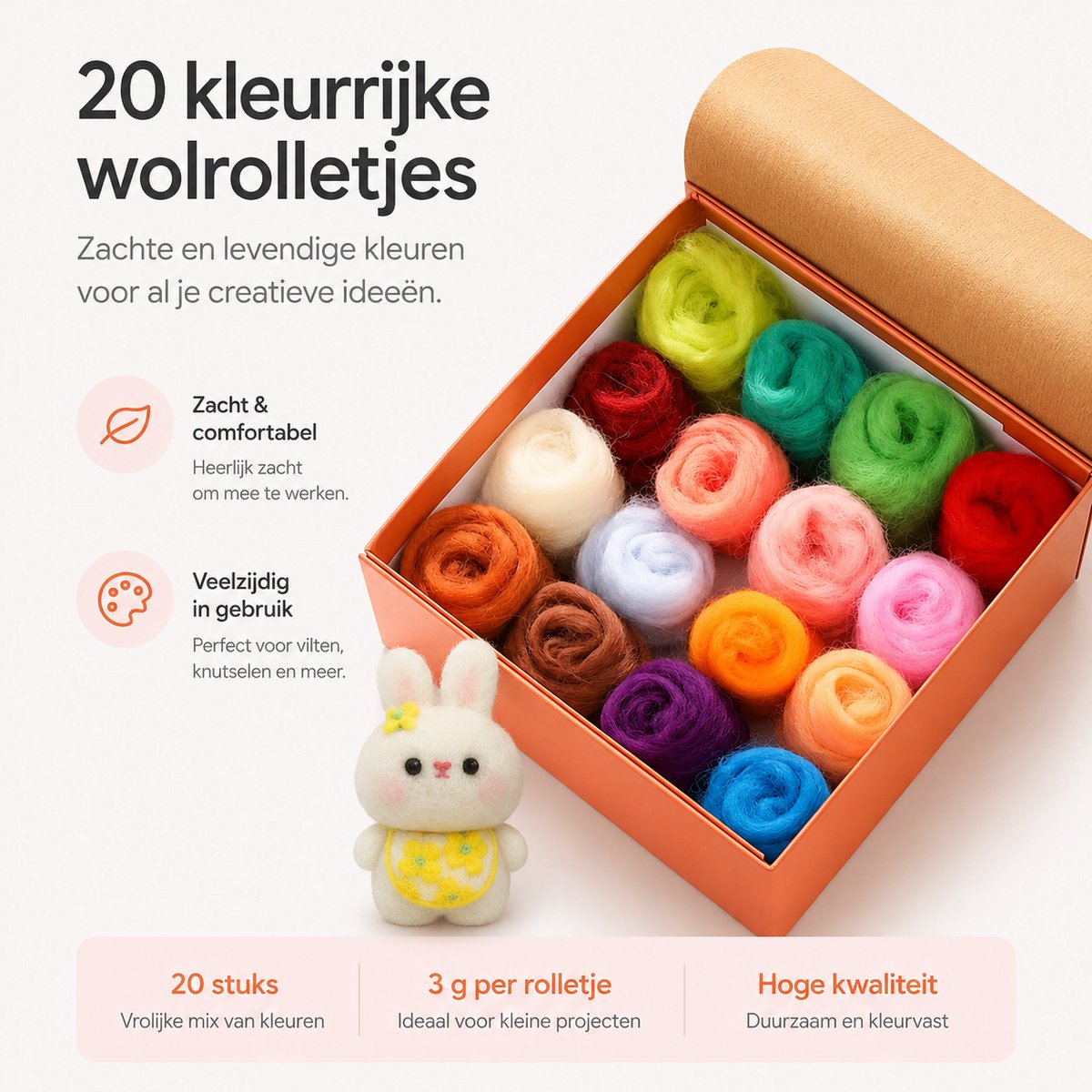 BOTC Naaldvilten - Starterset - Incl. Tools en doos - Needle felting - Pakket - Gekaarde wol - Viltnaalden - Oranje — afbeelding 7