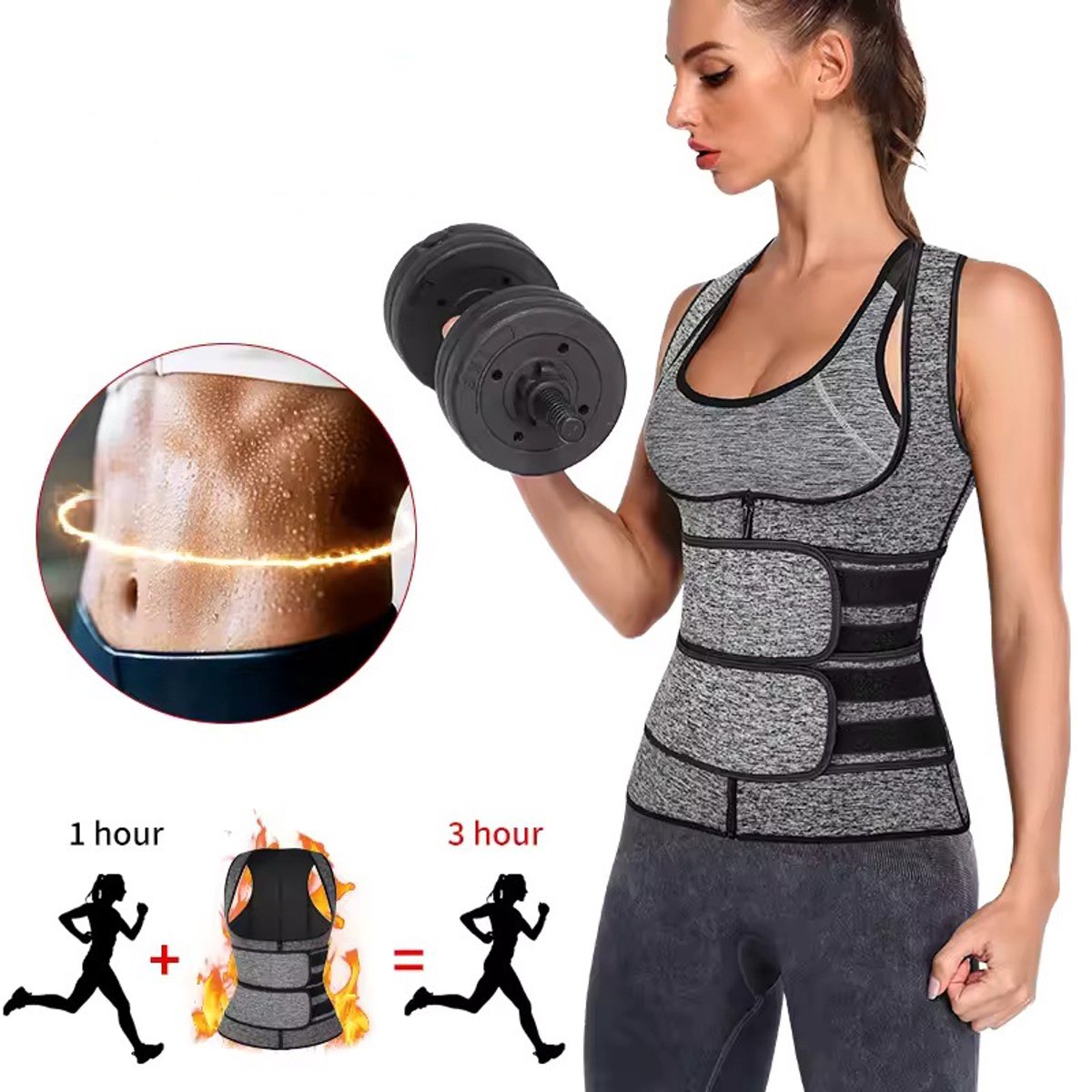 OUTARO Shapewear voor mannen en vrouwen - Zweetafslankende shapewear - Ritsvest met dubbele tailleondersteuning - Corrigerende kleding - Sterke buikverstrakking - Rugondersteuning - Rugverstrakking - Tailleverstrakking - Buikband