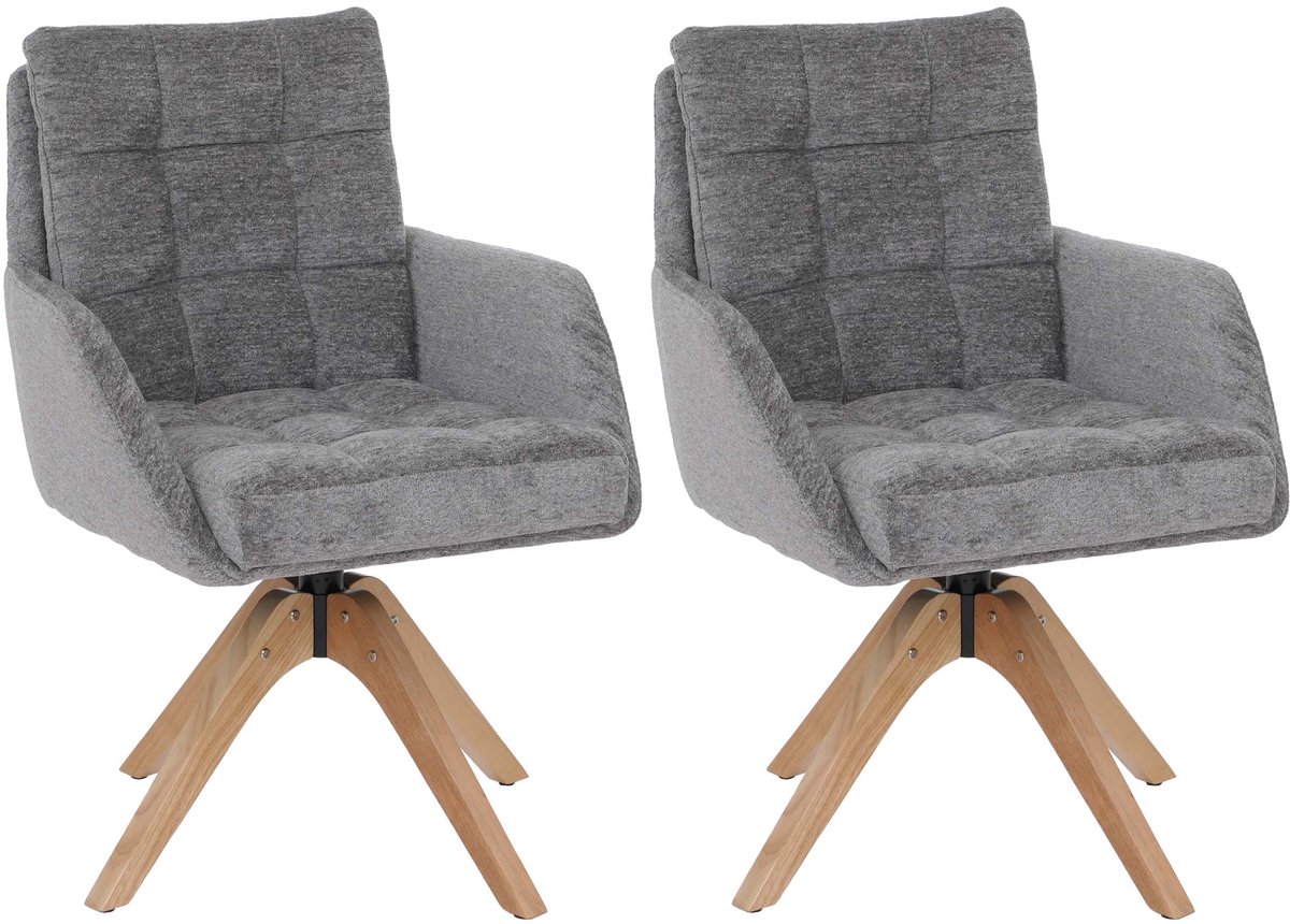 MCW Set van 2 eetkamerstoelen MCW-Q36, keukenstoel, draaibaar, chenille (680 g/m²), hout MVG ~ grijs