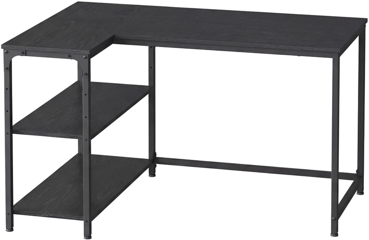 L-vormig computerbureau - 120 x 80 - Spaanplaat en staal - Opbergruimte - In hoogte verstelbare plank