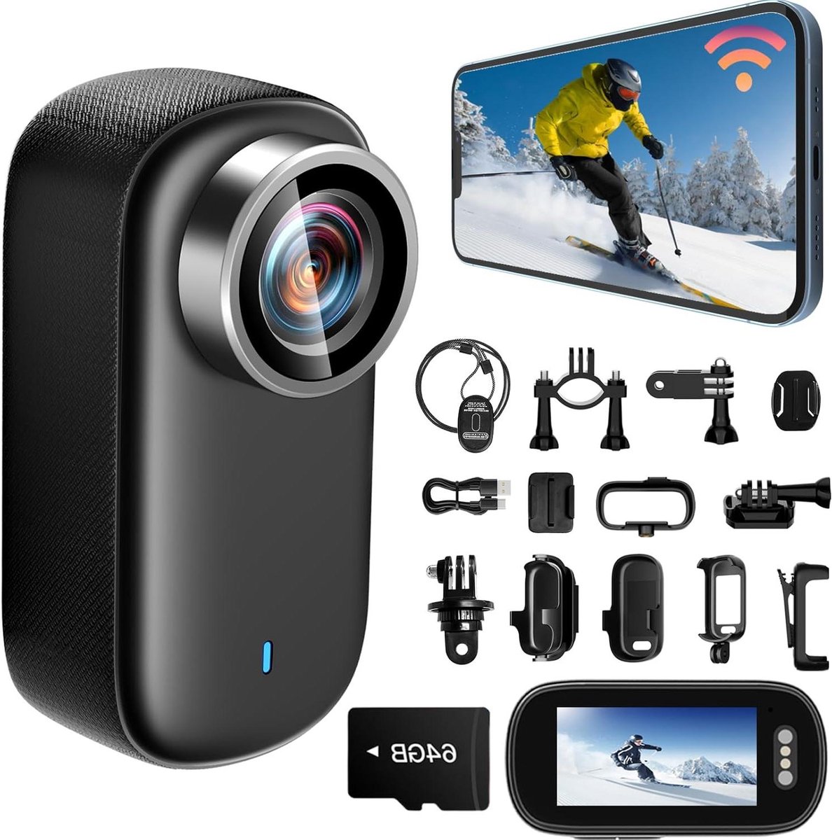 Mini Action Camera - Draagbare Bodycam - Sport en Outdoor - 4K UHD Groothoek - 54 Gram - Zwart