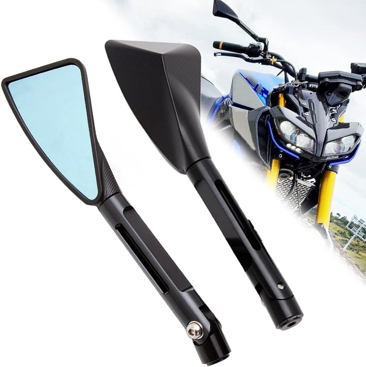 Universele Achteruitkijkspiegel voor Motoren - Driehoekig 8mm/10mm voor Sport-, Cruiser- en Dirtbikes (Zwart)