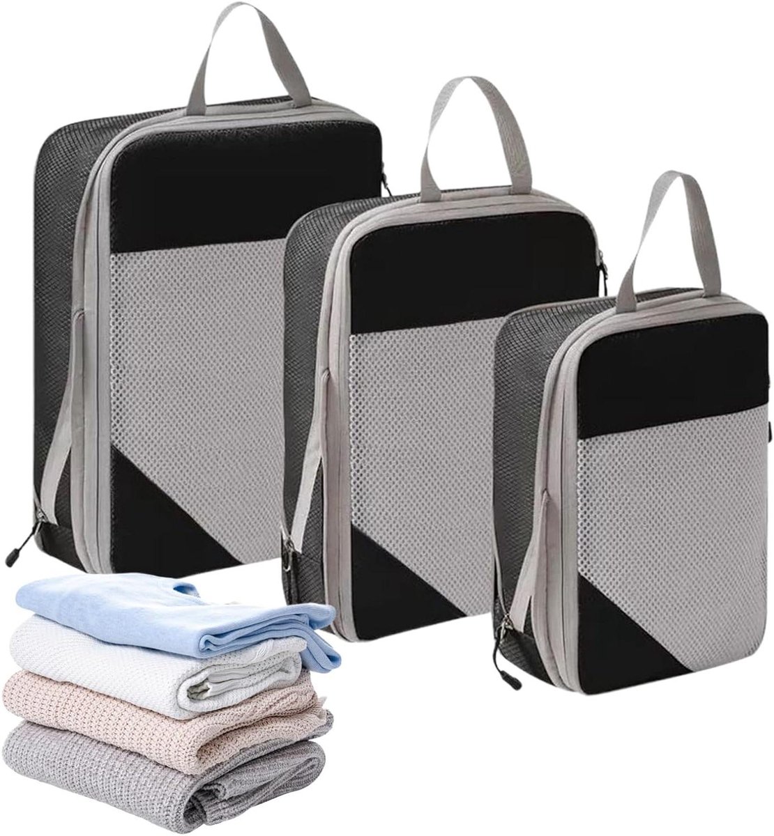 Reis Opbergzakken - Koffer Organizers - Bagage Compact Houden - Waterdicht Materiaal - 3 Stuks - Zwart