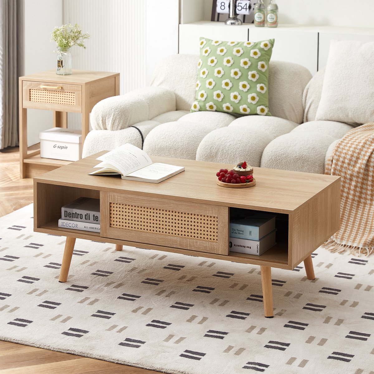 MODENUIT Salontafel - Met Schuifdeur En Opbergruimte - Voor Woonkamer En Slaapkamer - MDF Naturel - 105x55x40 cm Natuurlijk