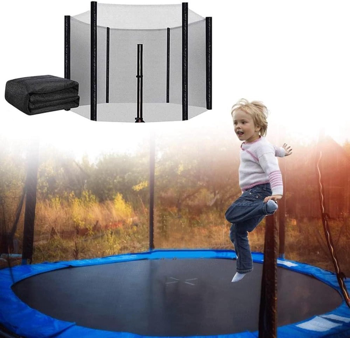 Trampoline Veiligheidsnet - Springnet Behuizing - Kinderen Beschermen - Dubbele Ritsen - 6-12ft Maten - Grijs