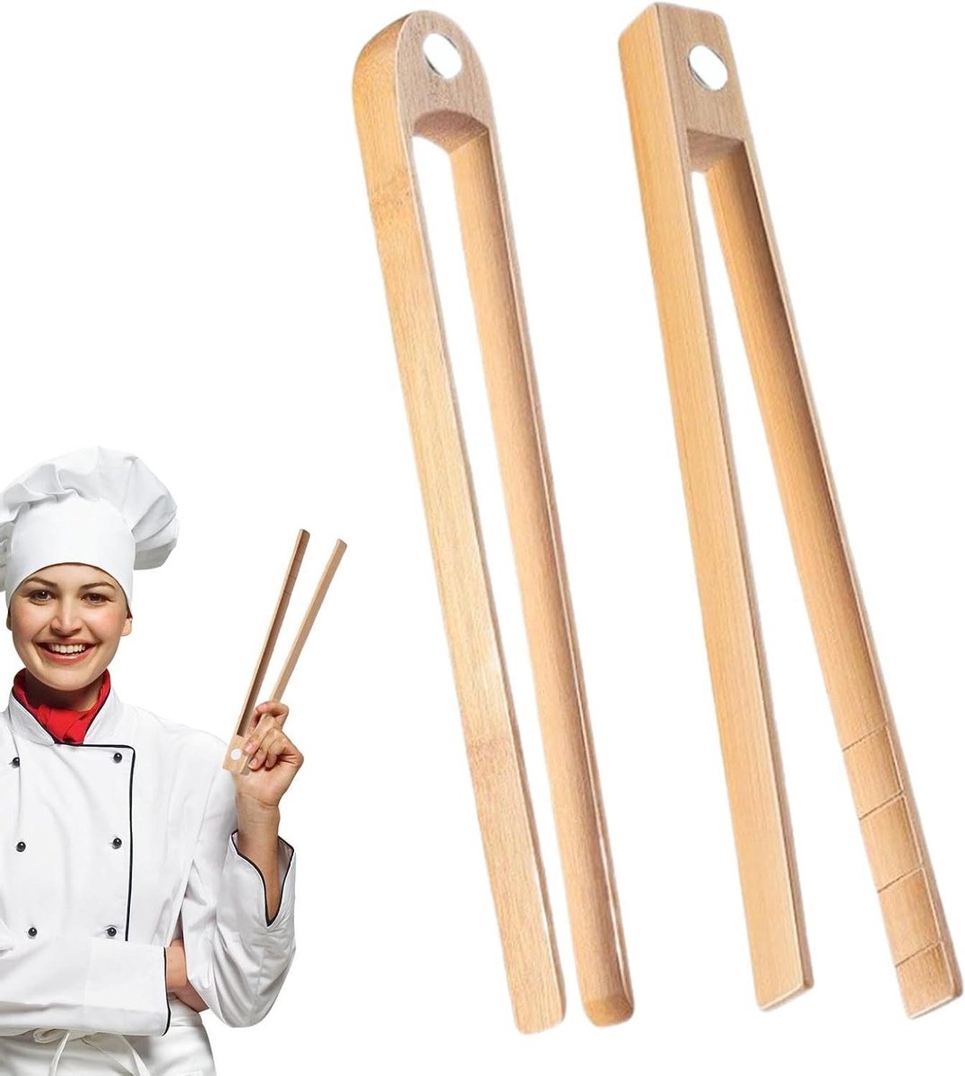 Broodroostertang Set - Keukentang Hout - Toast Pakken - Magnetische Bevestiging - 22 cm - Houtkleur