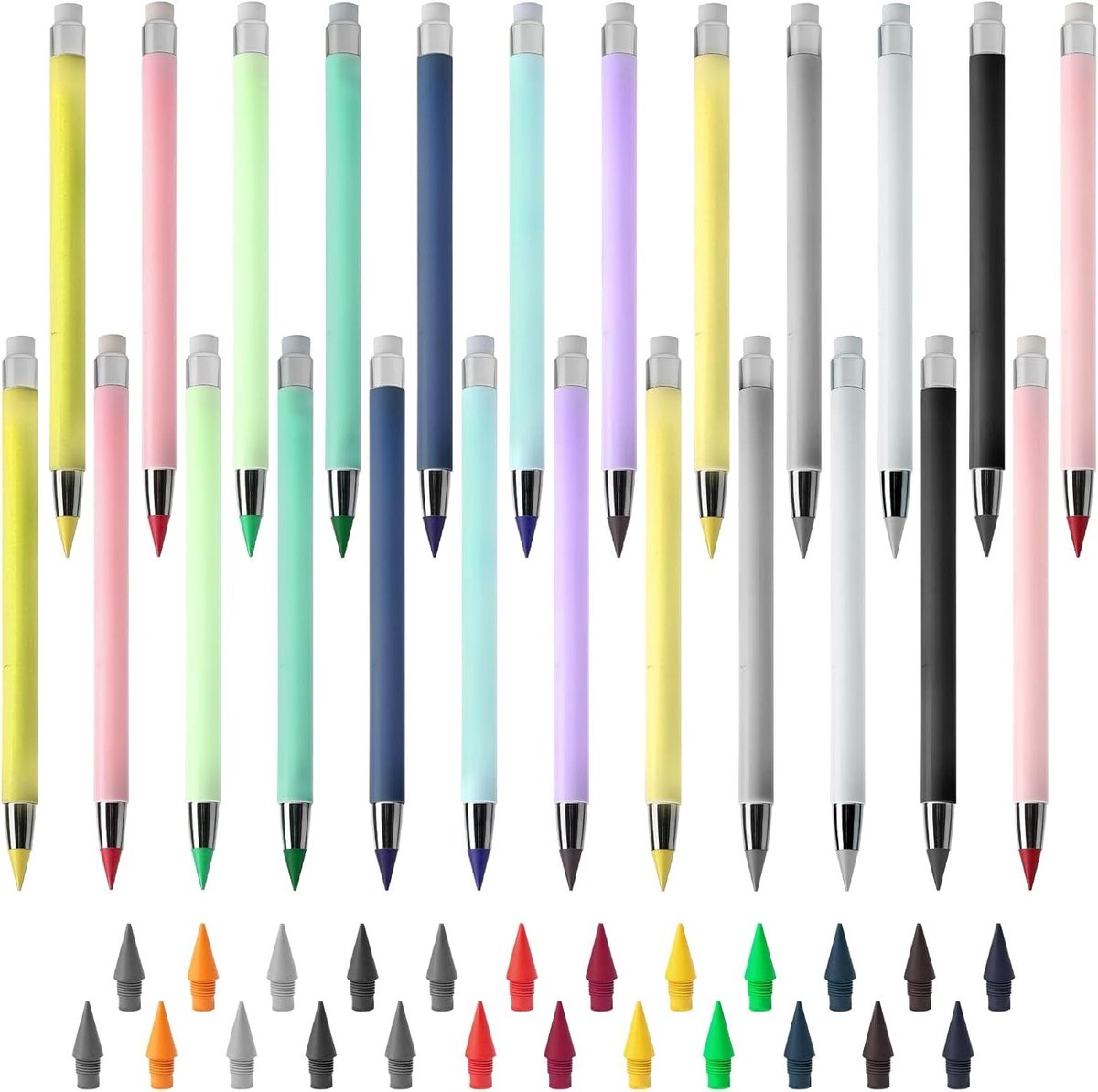 Set van 24 Wonderpotloden zonder Slijpen - Inktloos Schrijven met Gum en Reservepunten
