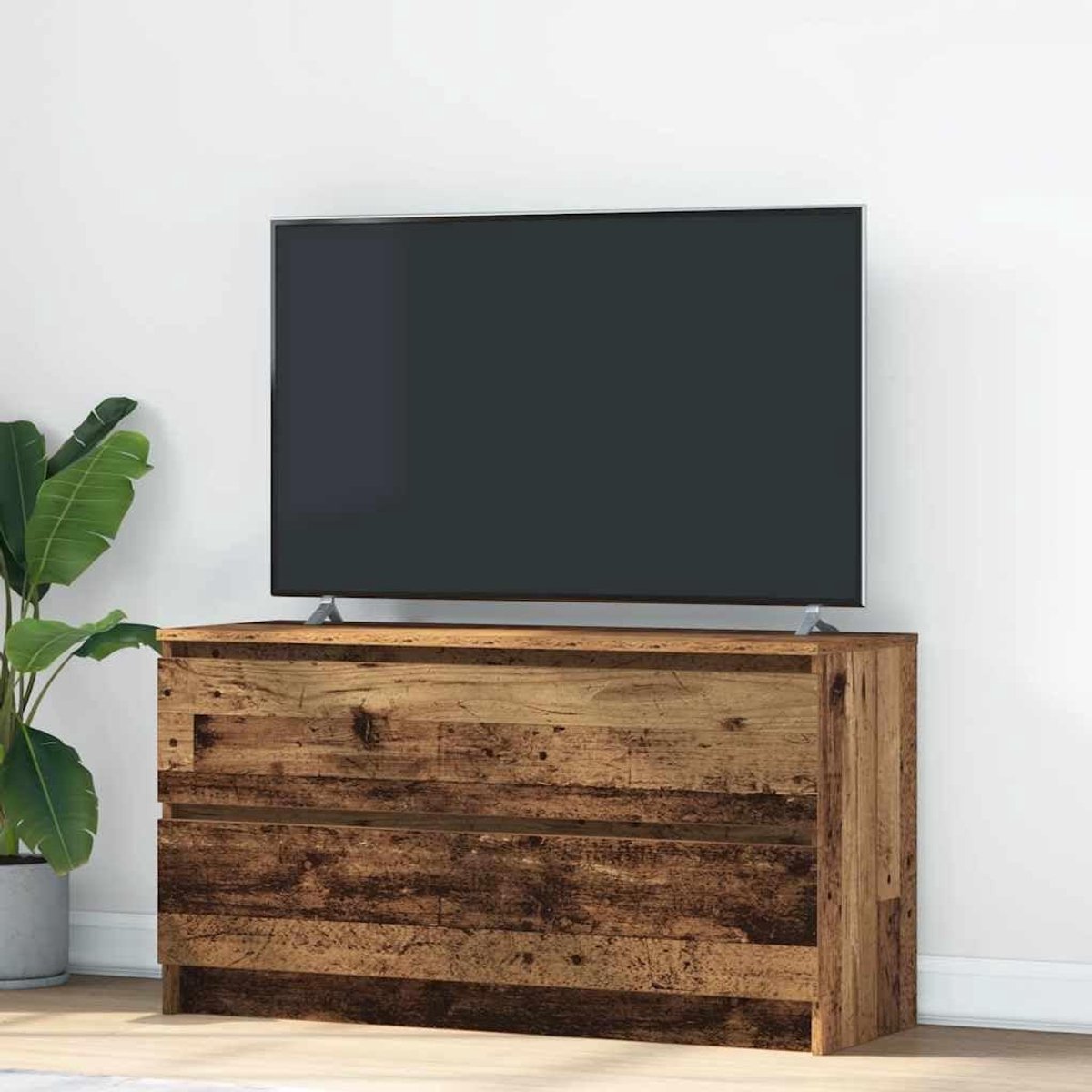TV Kast - Televisie meubel - Media Opslag - Met 2 Laden - 100 cm - Oud Hout