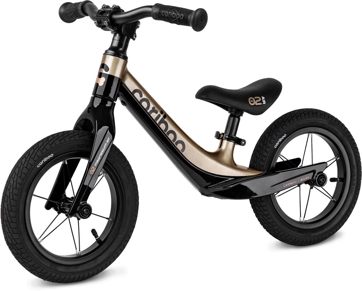 Cariboo Magnesium Air - Loopfiets - Vanaf 2 jaar - voor Jongens en Meisjes - 12 inch - Zwart-Goud - Anti-lek EVA Banden - Verstelbaar Stuur en Zadel