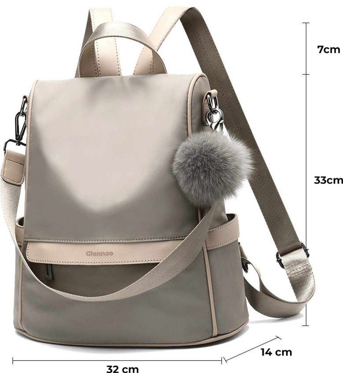 Glennoo Anti-diefstal rugzak - Rugtas dames - Waterdicht - Klein - Anti-theft backpack - Nylon - Beige – foto 8