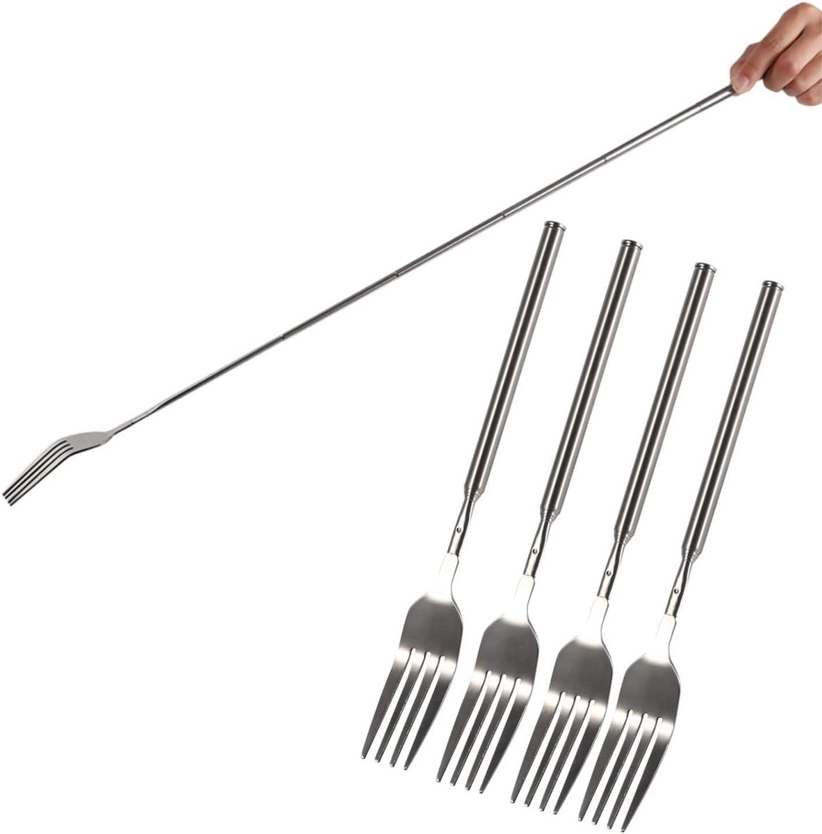 Telescoop Vork - Lange steel - Barbecue en dessert - Uitschuifbaar ontwerp - 64 cm - Zilverkleurig