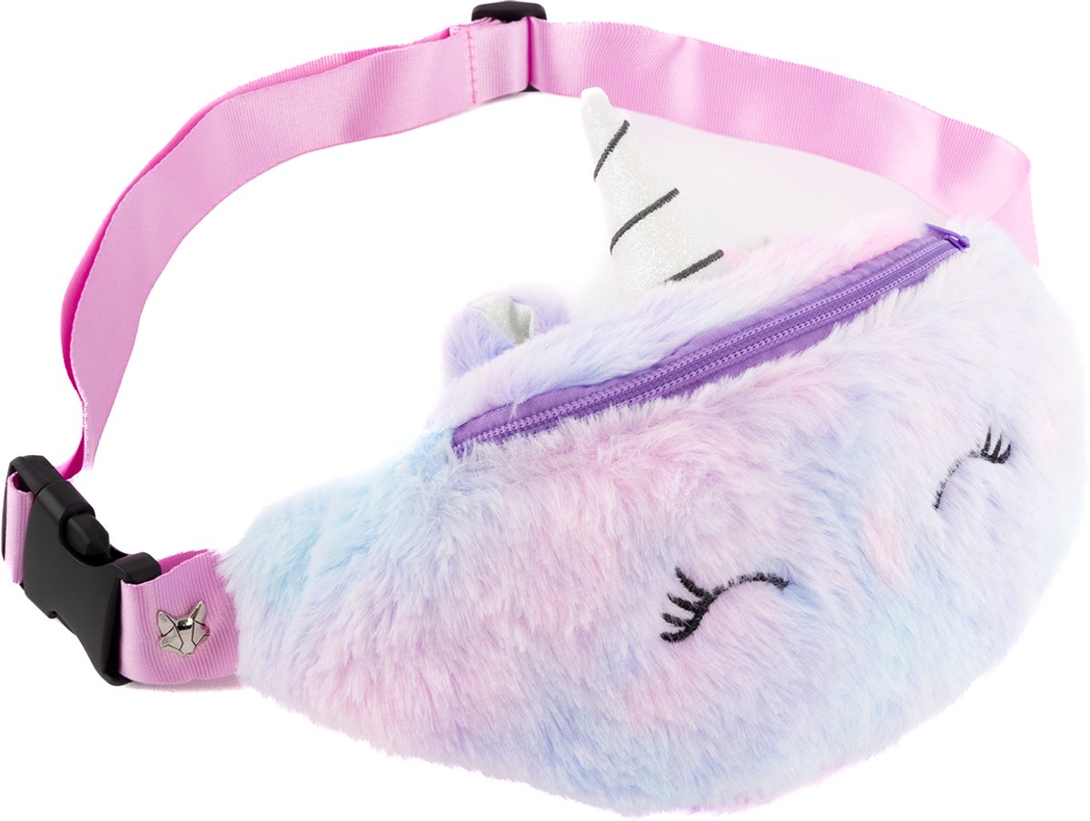 KIMU® Heuptasje Eenhoorn Lila - Fanny Pack - Pluche Tasje Heuptas Unicorn Meisjes Dames Fluffy Zacht Festival