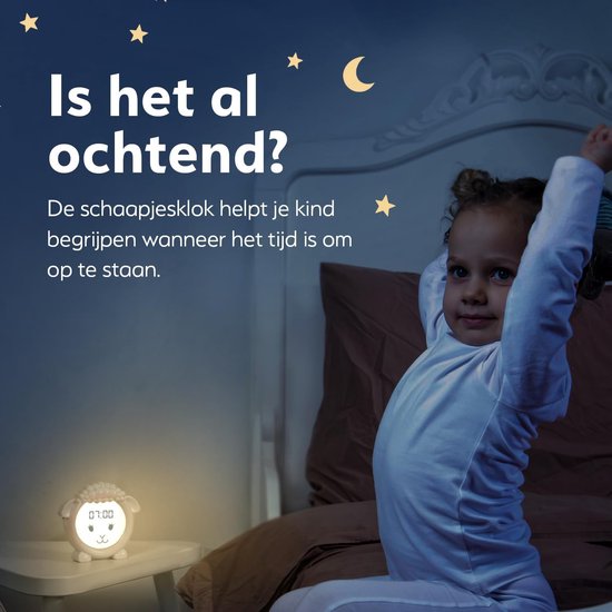 Kinderwekker Lammetje - Nachtlampje Educatief - Kind Leren Slapen - Verstelbare Helderheid - Klein Compact - Wit — afbeelding 3