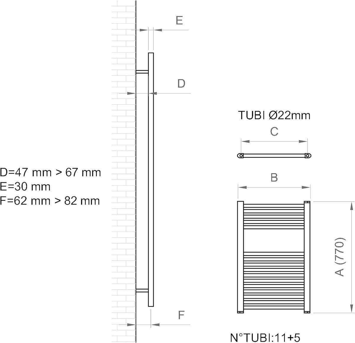 Handdoekverwarmer Badkamer - Radiator Staal - Handdoeken Drogen - Horizontaal Ontwerp - 600 x 770 cm - Wit