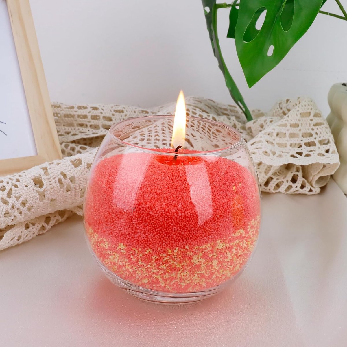 Candle Sand, 900g, Candle Wax Granules with 15 Wick, 10 cm, Wax Granules for Candles, Sand, Candle Granules for DIY Candle Making, Red