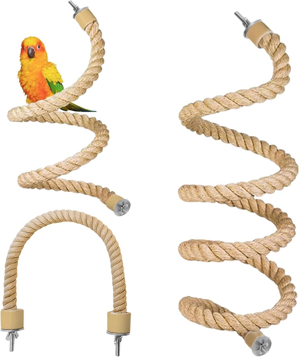Vogeltouw Baars - Klimtouw Speelgoed - Vogelkooi Verrijking - Buigbare Vormen - 3 Maten - Natuurlijk Jute