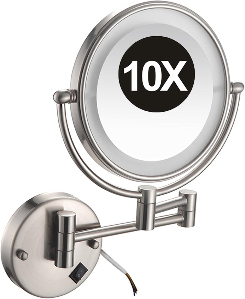 Wandmake-upspiegel - Vergrotende spiegel - Badkamer gebruik - Dubbelzijdig 10x vergroting - 8 inch rond - Nikkel