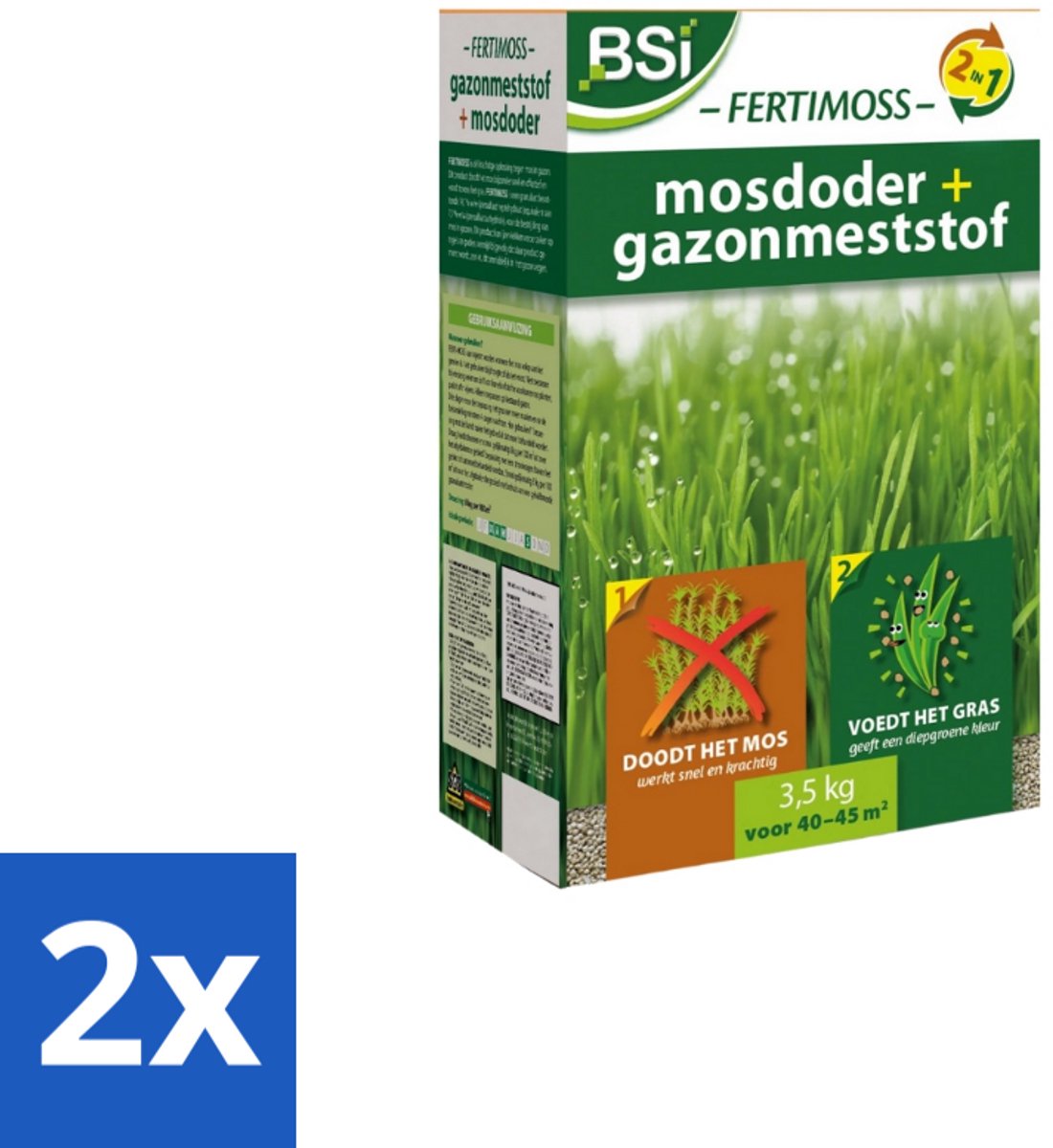Fertimoss – Mosdoder & Gazonmeststof – Diepgroen en Egaal Gazon – 3,5 kg (45 m²) - Voordeelverpakking - 2 stuks