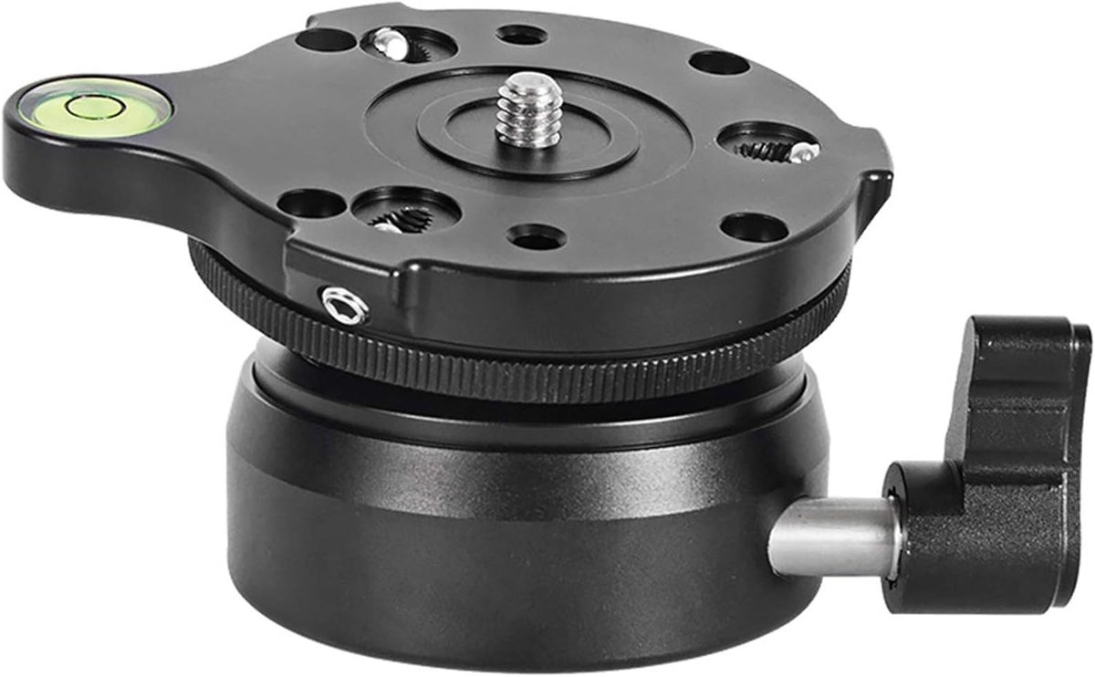 Statief Hoofd - Leveling Base - Camera Stabilisatie - Ingebouwde Waterpas - 10x10x6 cm - Zwart