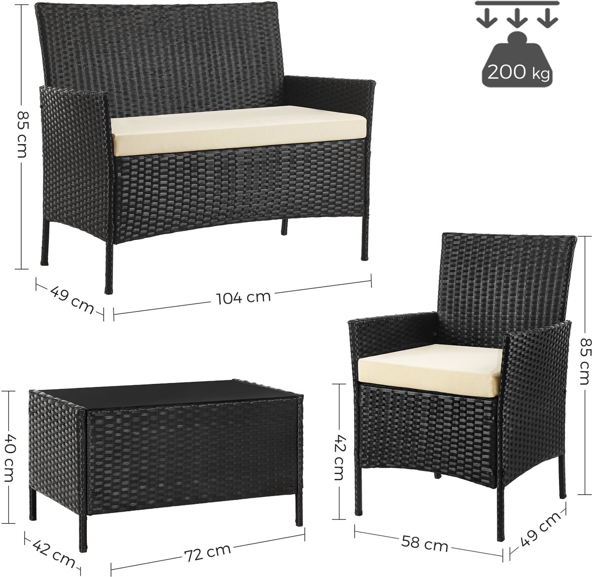 SONGMICS - Tuinset - Tuintafel - Tuinstoelen - Gemaakt van PE Polyrattan - Voor Terras en Tuin – foto 6