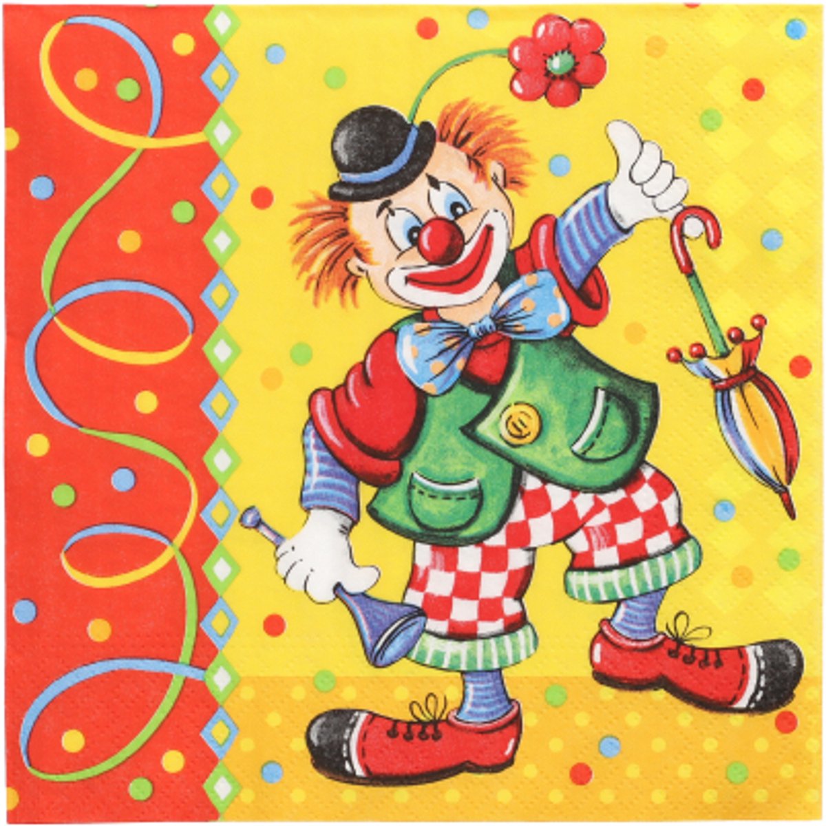 100 Servetten 3-laags 1/4 vouw 33 cm x 33 cm Clown