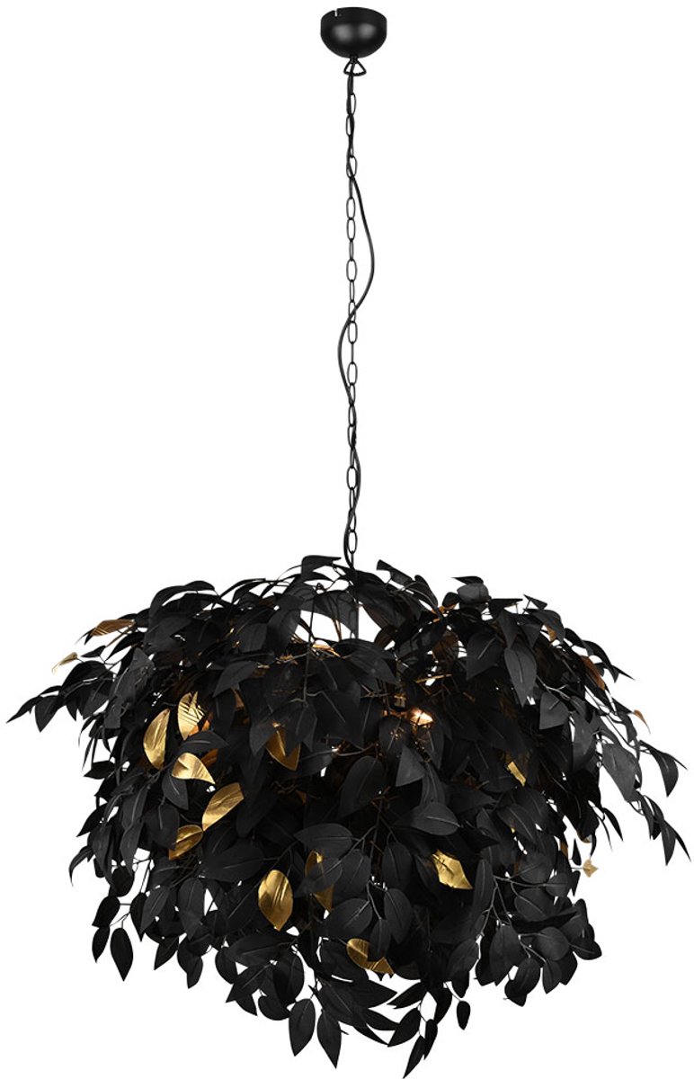 Plafondlamp Woonkamerlamp Bladlamp zwart Hanglamp Slaapkamerlamp zwart, goud, metaal, 4x E14 fitting, DxH 70x150 cm