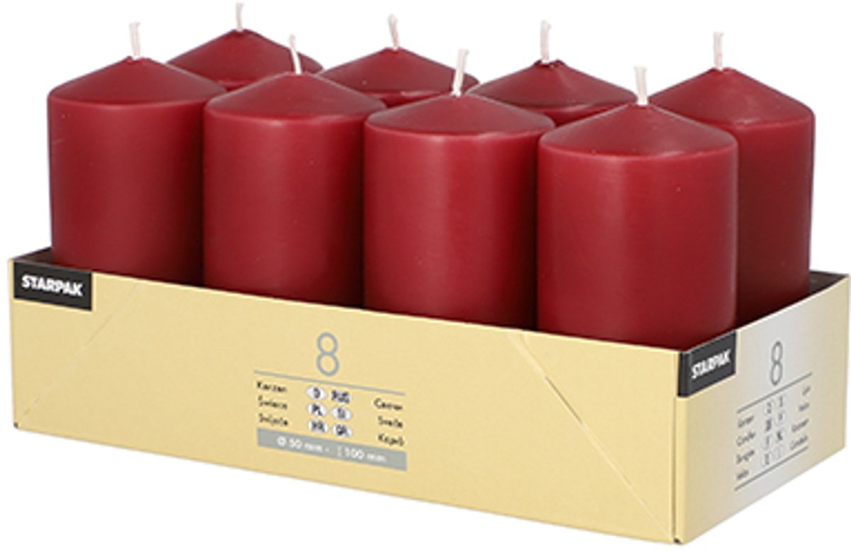 6x 8 Stompkaarsen Ø 50 mm · 100 mm bordeaux