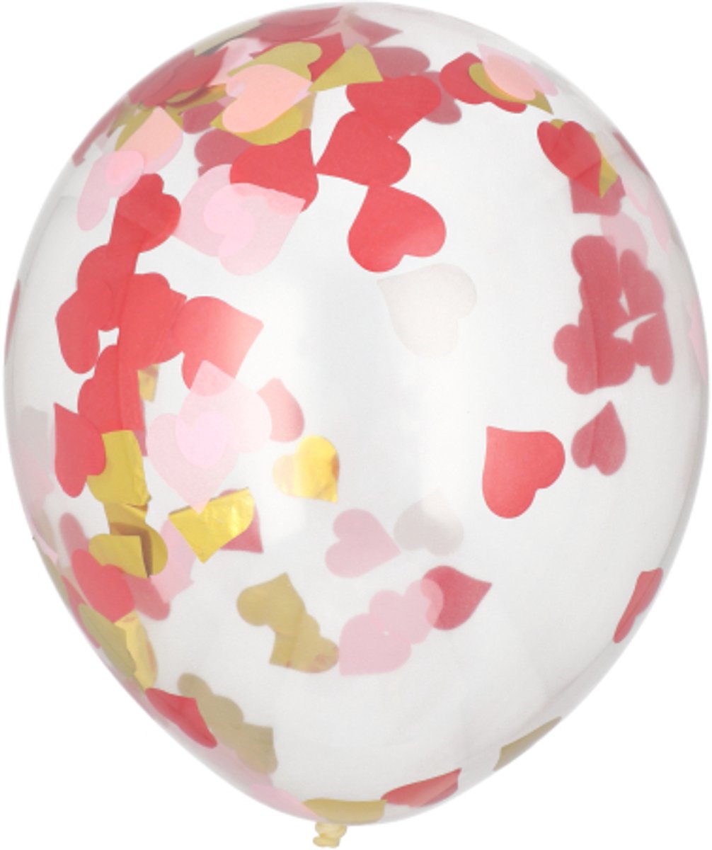 12x 6 Ballonnen Ø 29 cm met hartjesconfetti
