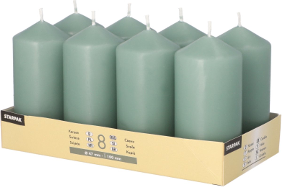 6x 8 Stompkaarsen Ø 47 mm · 100 mm blauwgroen