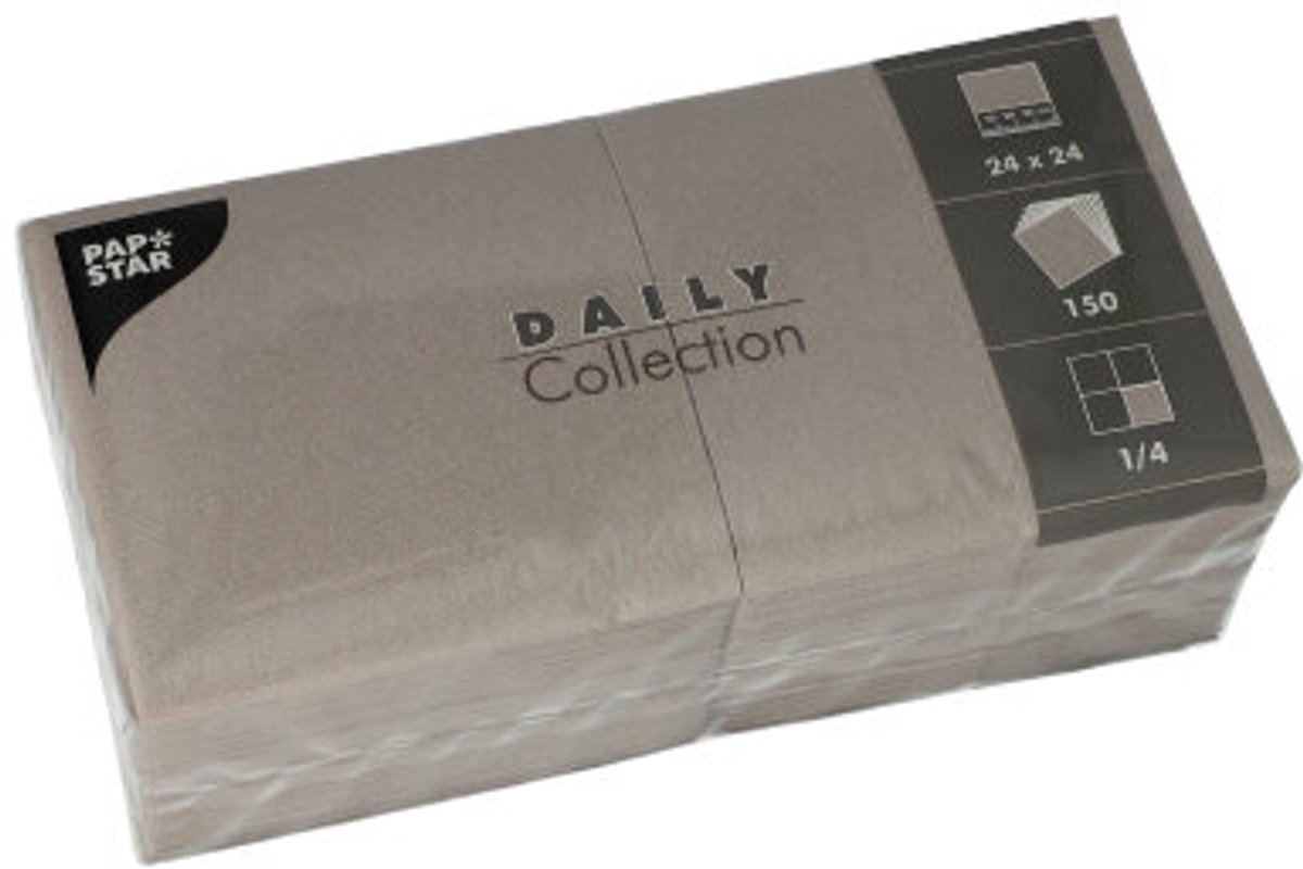 6x 150 Servetten DAILY Collection 1/4 vouw 24 cm x 24 cm grijs