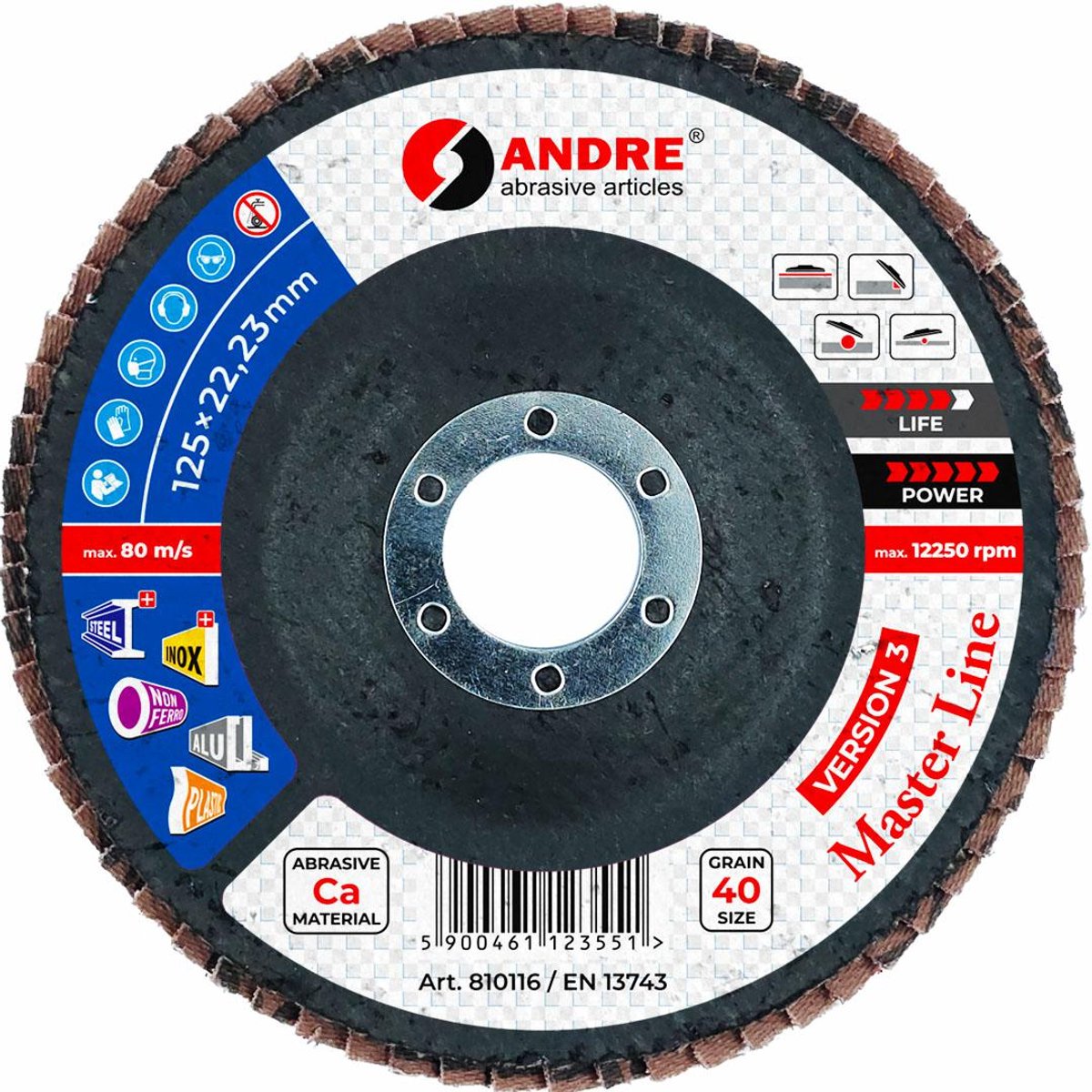 Andre Master-Line III - Lamellenschijf - 125mm - P40 - Roestvrij Staal