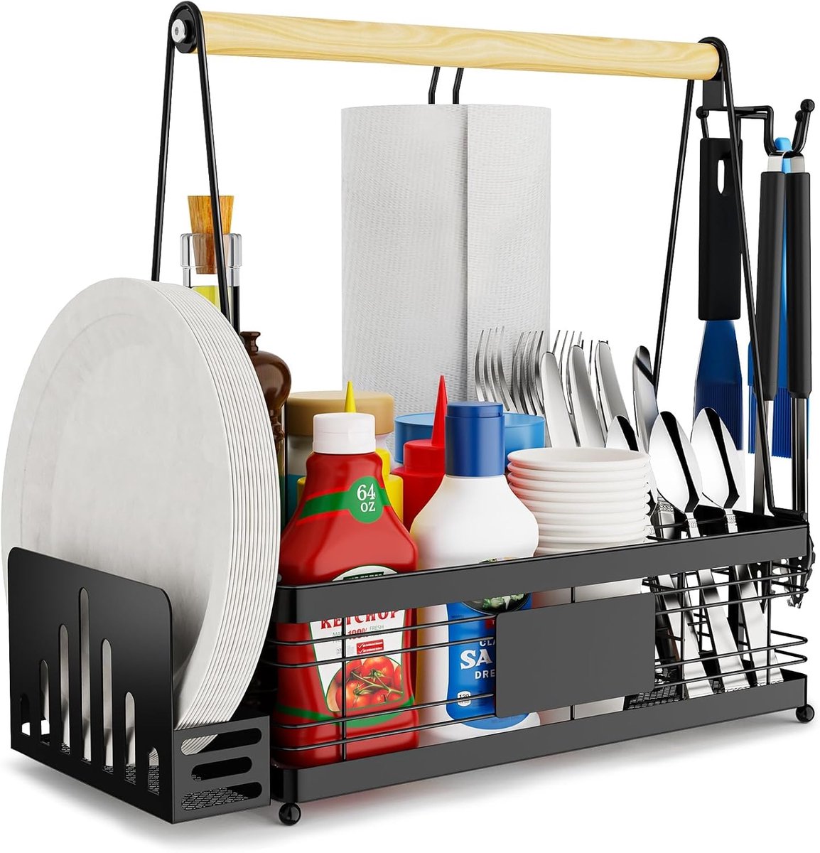 Grill Caddy - BBQ Organizer - Buiten Koken - Verstelbaar Draagbaar - 1.59 Kilogram - Zwart