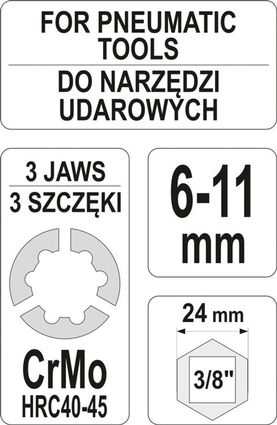 Yato YT-06255 - Schroef- en Boutuitdraaierset - CrMo Staal - 6-11mm - 3/8" — afbeelding 4