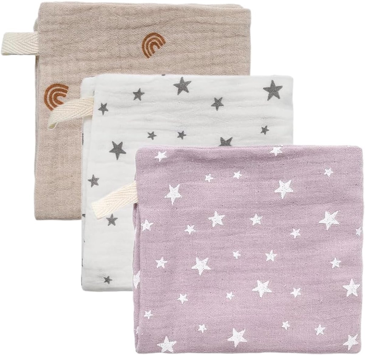 Muslin Doekjes - Katoenen Luiers - Baby Verzorging - Zacht Ademend - 22 x 23 cm - Paars Khaki Wit