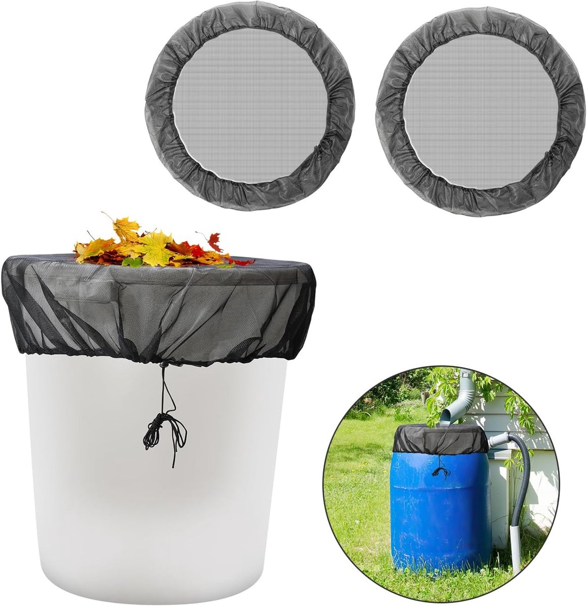 Regentonnet Set - Afdeknetten Ton - Water Opvangen - Verstelbare Pasvorm - 95cm Diameter - Zwart