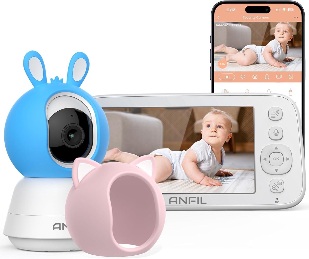 Babyfoon met Camera - Babybewaker Monitor - Kindbewaking Thuis - Automatisch Volgen ECO - 14cm 12cm 2cm