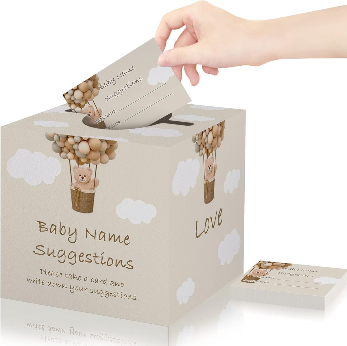 Naam Suggestie Kaarten - Baby Shower Spelletjes - Feestdecoratie - Inclusief Bewaarbox - 50 Kaarten - Beige en Blauw