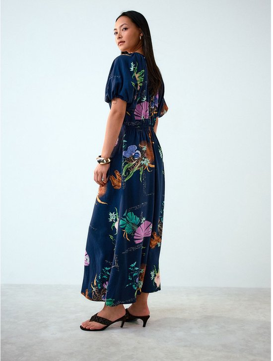 Next - Dames - Halflange jurk met pofmouwen - Blauw