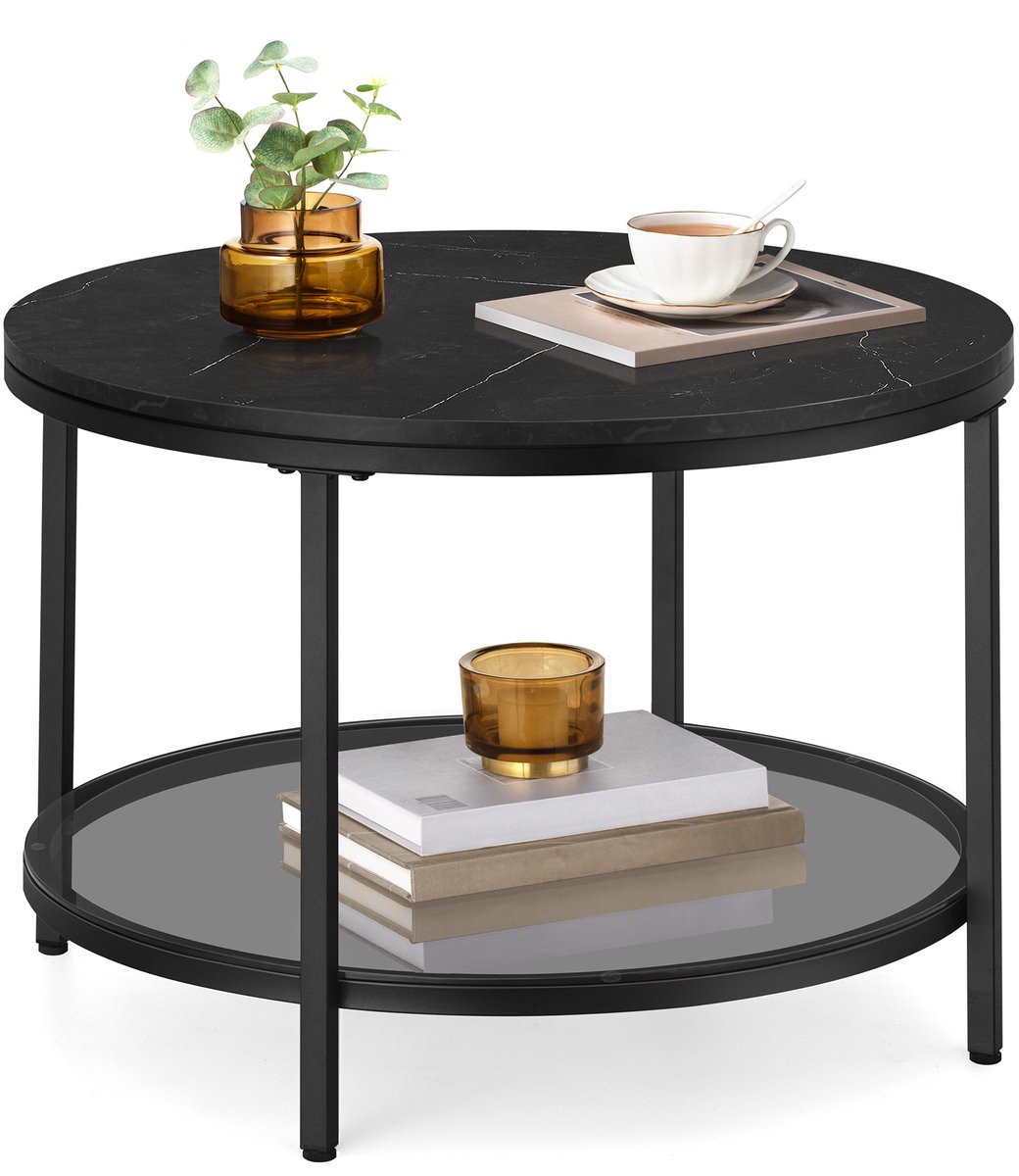 Vasagle Salontafel - Bijzettafel - Met Glazen Blad - Veel Opbergruimte - Eenvoudige Montage - Modern Design Zwart