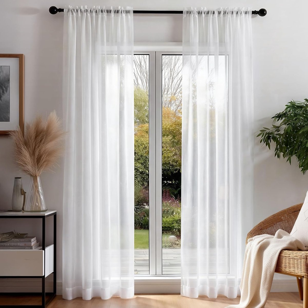 Voile Binnengordijnen - Transparante Panelen - Decoratie Binnen - Set van Twee - 55x220 cm - Wit